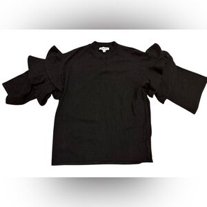 THML Anthropologie Black Bell Sleeve Ruffle Pullover Sweater Size Small